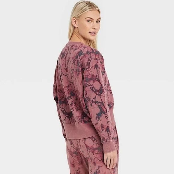 JoyLab Crushed Berry Relaxed Fit Sweatshirt & Mid-Rise Terry Jogger Pants Set - Picture 7 of 9